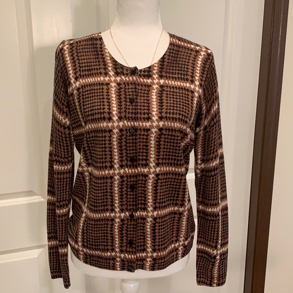 Talbots Sweaters - TALBOTS MERINO WOOL PLAID CARDIGAN